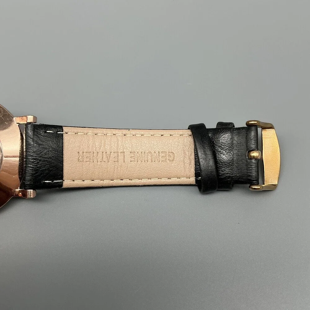 Daniel Wellington Mens Watch 40mm Black Dial Rose Gold Tone Leather New Battery